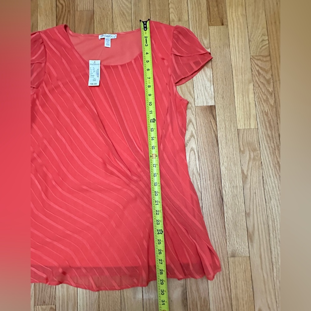 Dressbarn Red Sheer Striped Blouse - Picture 4 of 8